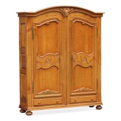 Fribourger Schrank \"Aux oiseaux\" aus geschnitztem und eingelegtem Kirschholz.